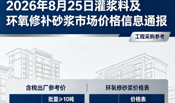西青2026年8月25日灌浆料及环氧修补砂浆市场价格信息通报